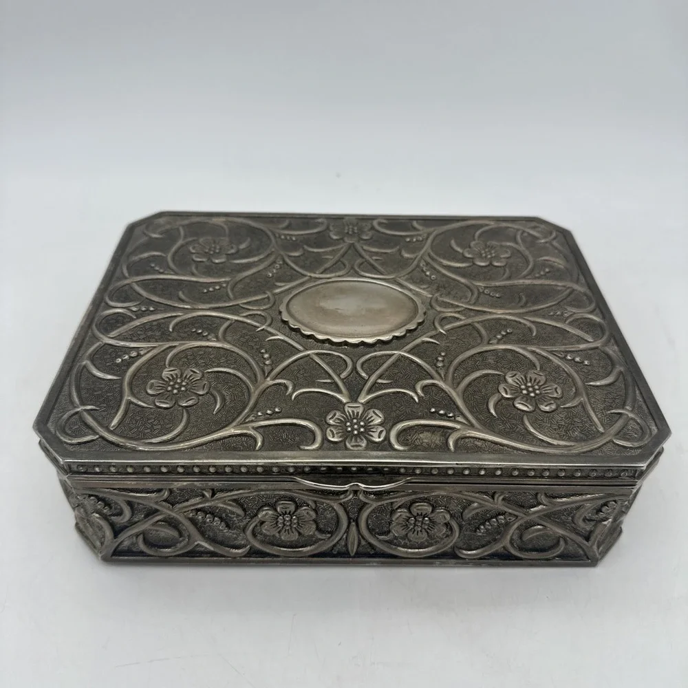 1900s Vintage Godinger Silver Plated Jewelry Box Red Velvet Interior 7